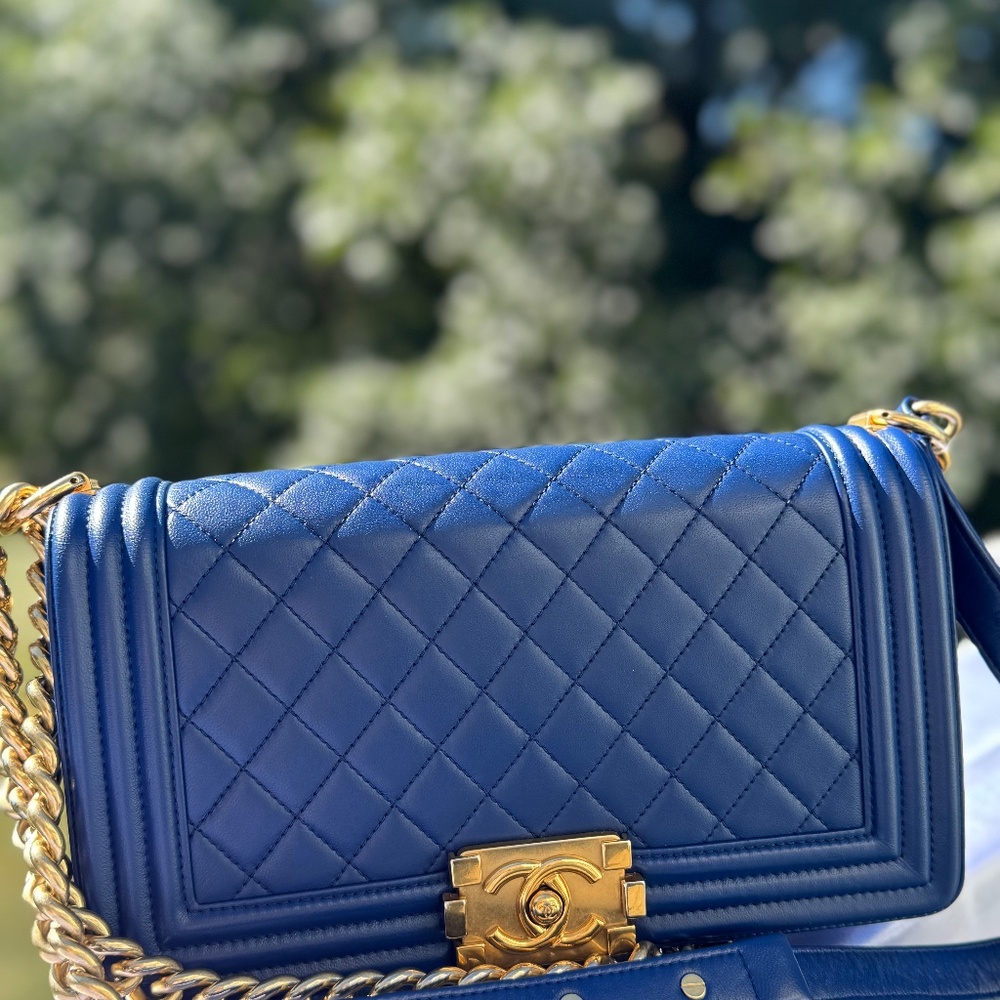 Chanel Lambskin Quilted Medium Boy Flap Bag in Blue - Picture 3 of 9